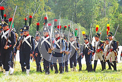 A group of French (Napoleonic) soldiers-reenactors