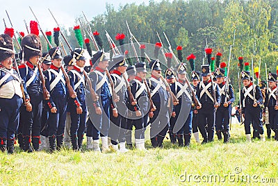 A group of French (Napoleonic) soldiers-reenactors