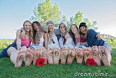 Group of happy girls friends for ever