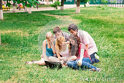 Group of happy smiling Teenage Students Outside College