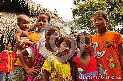 Group of indigenous children in the village