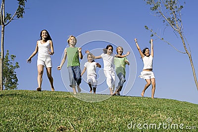 Group kids children running