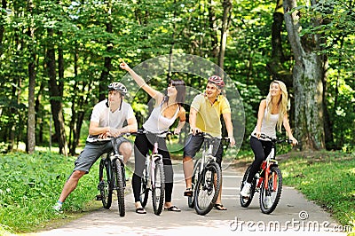 Group of people on a bicycles in a countryside
