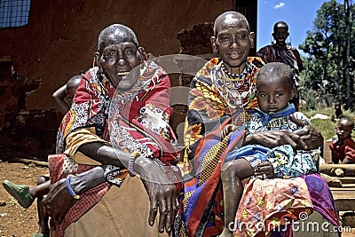 Group portrait Maasai grandmothers and grandchild