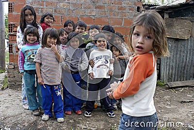 Group portrait of playing children, Argentina