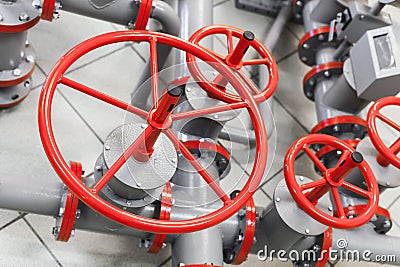 Group of red industrial valves