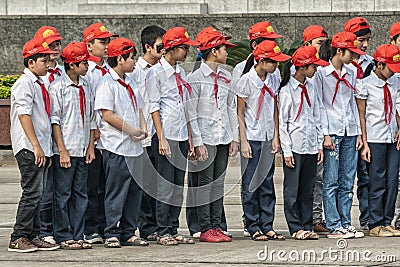 Group of school children in uniform at parade ground Ho Chi Minh