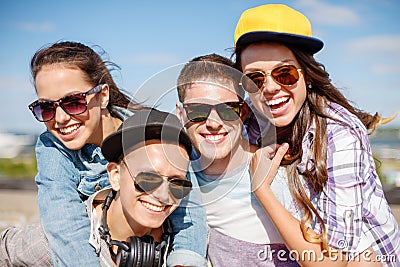 Group of smiling teenagers hanging out