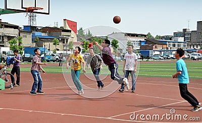 Pengzhou, China: Chinese Youths Playing Basketball
