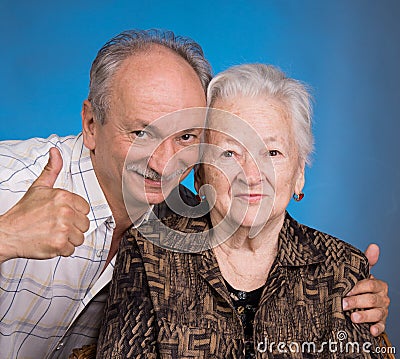 A grown son showing ok with his aging mom