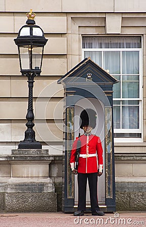 Guard on sentry duty outside Buckingham Palace