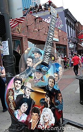 Guitar with Country Music Legends Faces Outside of Legends Live Music Corner, Downtown Nashville