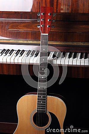 Guitar neck on old piano keys