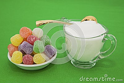 Gum drops candy bowl sugar spoon concept