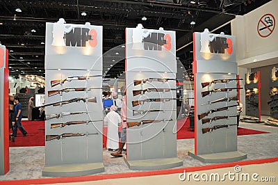 Guns display in MP3 pavilion at Abu Dhabi International Hunting and Equestrian Exhibition 2013