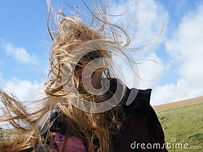 Hair blowing in the wind