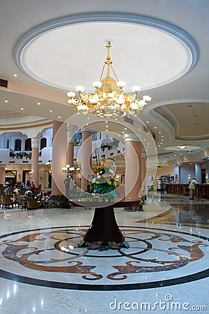 Hall in hotel with marble floor