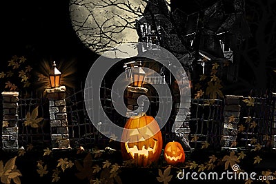 Halloween Cat Pumpkins Haunted House