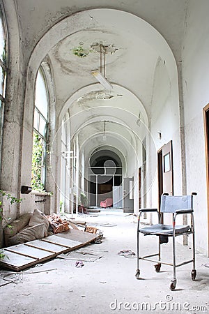 Hallway in abandoned psychiatric hospital