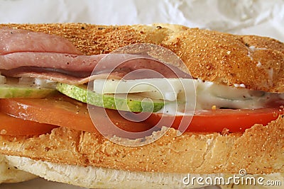 Ham Sandwich on Baguette Bread