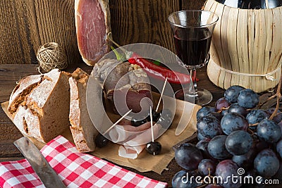 Ham, wine and bread