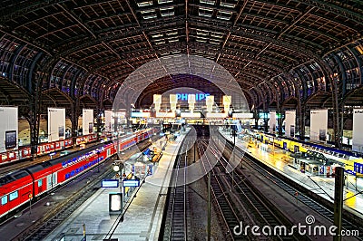 Hamburg central train station at night