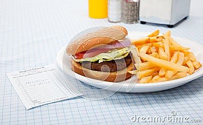 Hamburger and french fries diner set-up