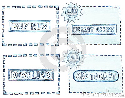 Hand-drawn call to action buy and download graphic sets