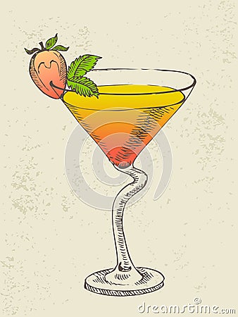 Hand drawn illustration of tropical cocktail.