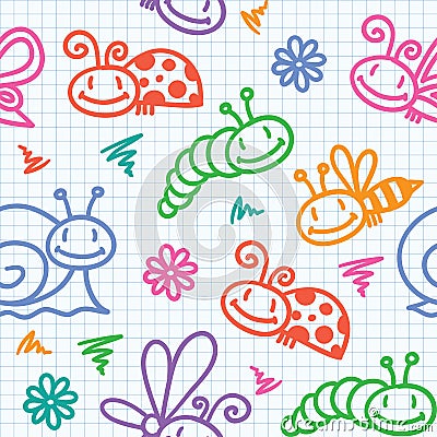 Hand drawn pattern with insects