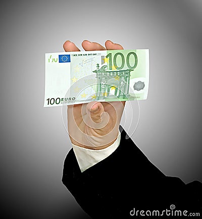 Hand with euro banknote