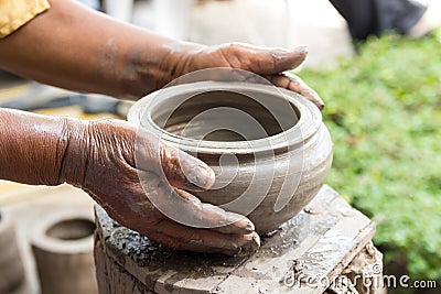 Hand made clay pots , Thai traditional pottery
