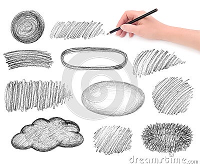 Hand and pencil scribbles design elements