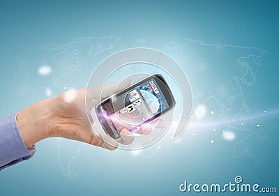 Hand showing smartphone with news app