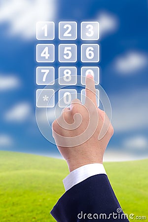 Hand with transparent telephone buttons