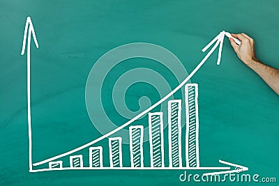 Hand writing on profit growth chart blackboard