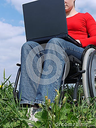 Handicapped woman with laptop
