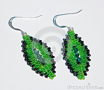 Handmade green beads earings