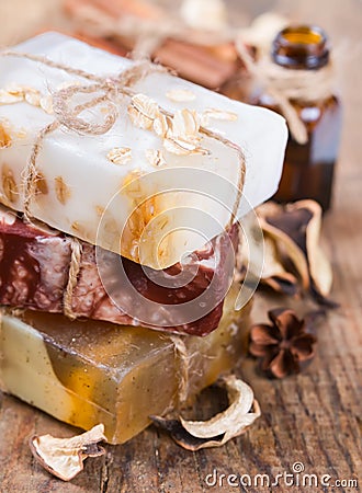 Handmade soap, cinnamon and dried flower.