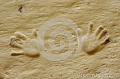 Handprints print in a sand cave, Bulgaria