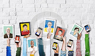Hands Holding Digital Devices with People s Faces