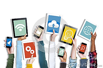 Hands Holding Digital Devices with Various Symbols