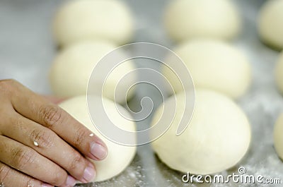 Hands kneading bread dough