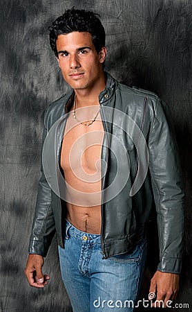 Handsome, Fit Man in Open Leather Jacket