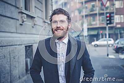 Handsome hipster elegant man in the city