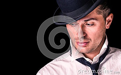 Handsome Man with Bowler and Tie - Deep serious Expression