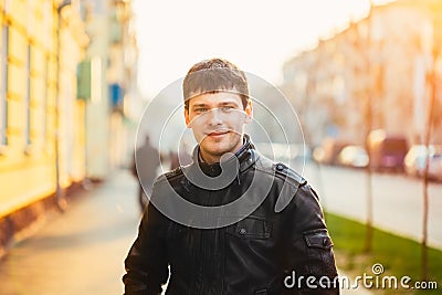 Handsome Man Outdoors Portrait. Autumn Colors.