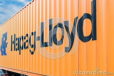 Hapag Lloyd container on a trailer