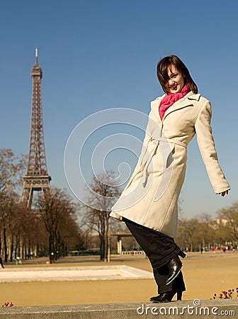 Happy beautiful woman in Paris