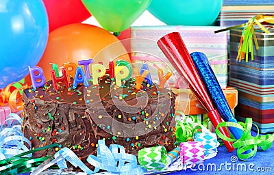 Happy Birthday Cake and balloons